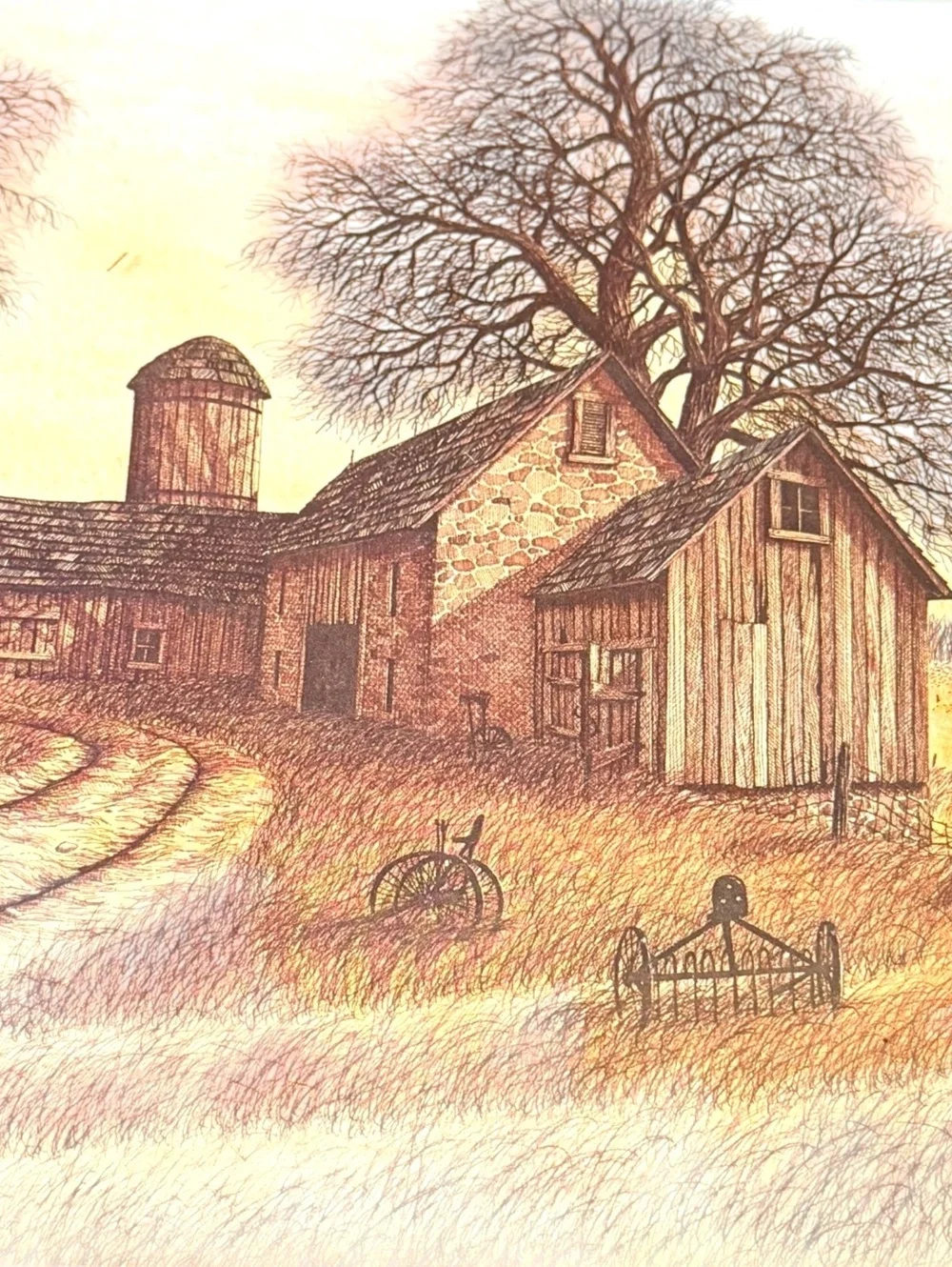 Vintage Anthony M Bottanelli Signed Lithograph Farm Barn Landscape Framed Art